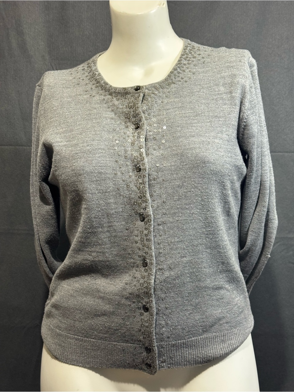 New York & Company Gray Women's Button-Front Sweater Cardigan Vintage 90s Y2K Lg
